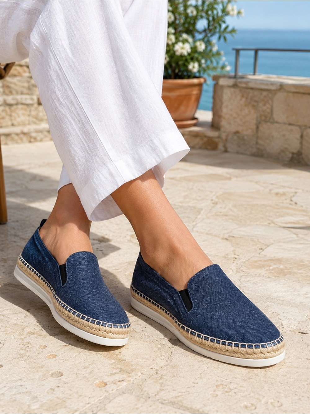 Jimmy Choo Dawn Denim Espadrille Flats Blue Size, size 36.5/7
